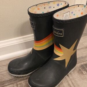 Joules Kids' Black Boots with Gold Star and Rainbow Stripes